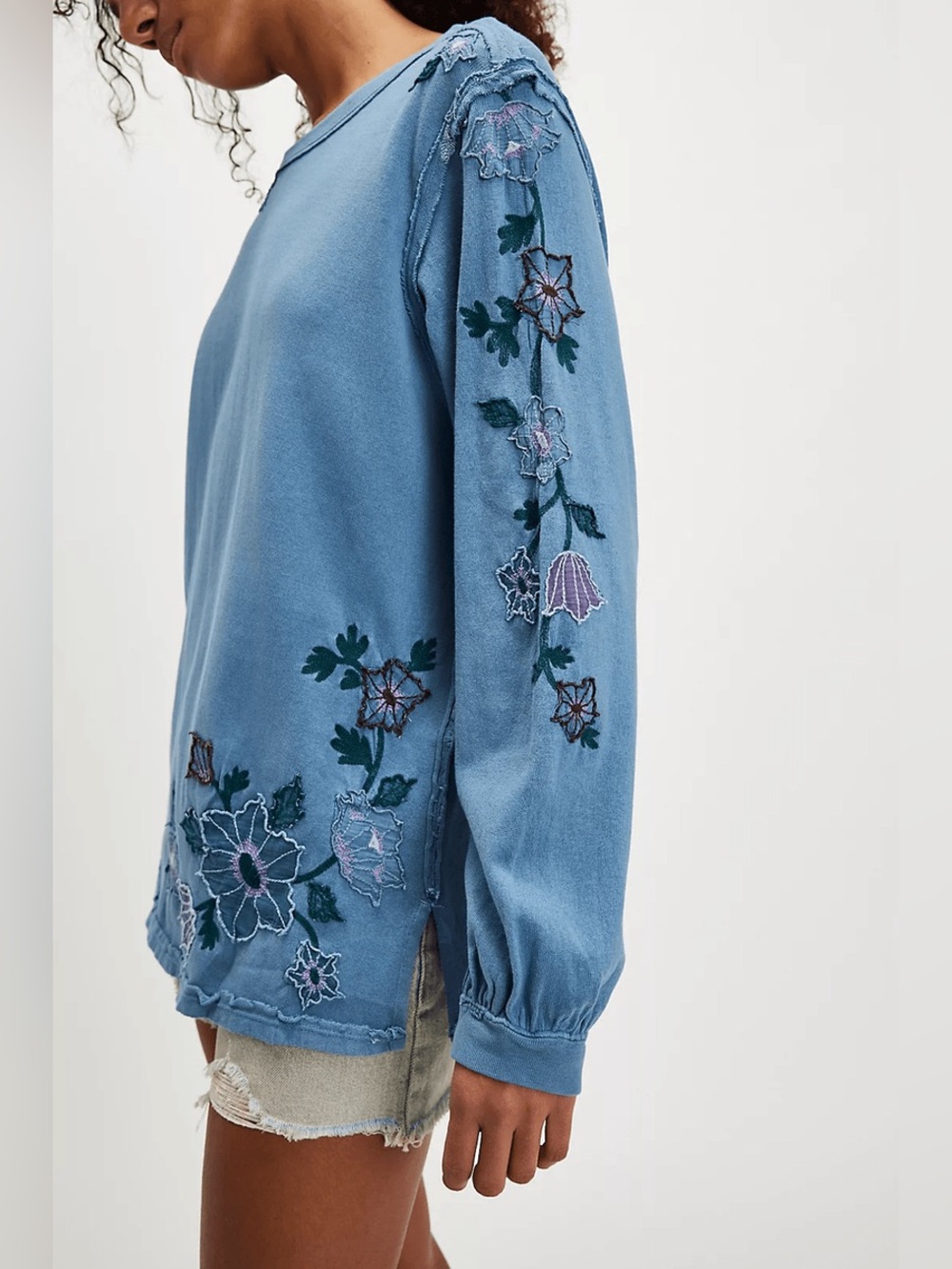 Free People Violet Vines Long Sleeve Blue XL